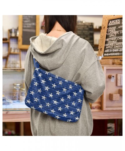 4th of July Women Boho Handbag American Flag Stars White Navy Underarm Bag Tote Bag Shoulder Bag Crossbody Bag Fluffy Cell Ph...