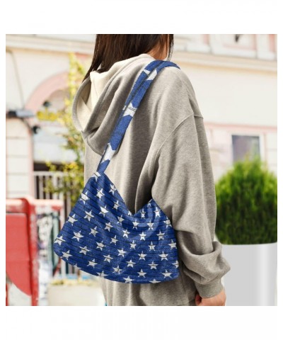 4th of July Women Boho Handbag American Flag Stars White Navy Underarm Bag Tote Bag Shoulder Bag Crossbody Bag Fluffy Cell Ph...