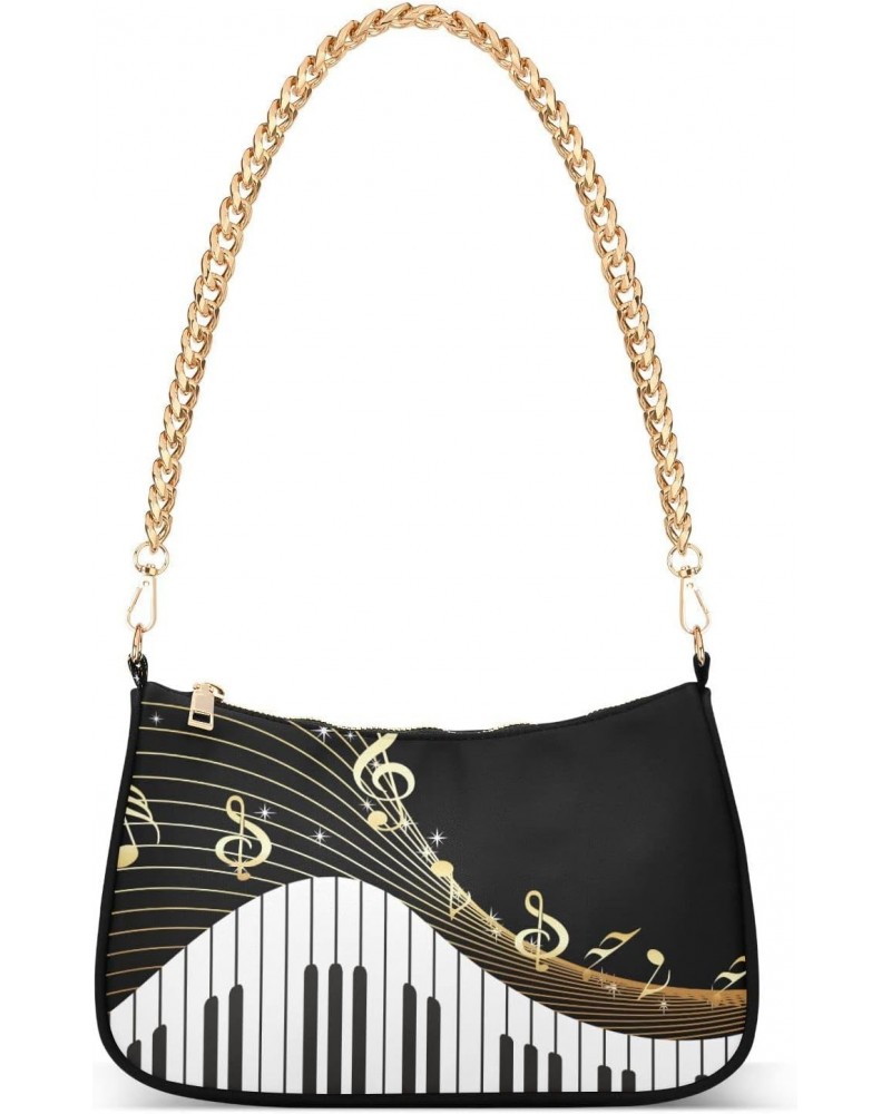 Musical Instrument Shoulder Bag for Women Fabric Crescent Handbag with Zipper Chain Clutch Purses for Teen Girls Travel Party...