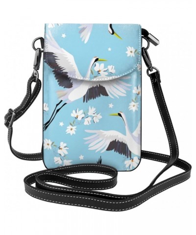 Flying Crane and Flower Pattern Small Crossbody Bags for Women PU Leather Cell Phone Purse Wallet with Card Slots $16.65 Cros...