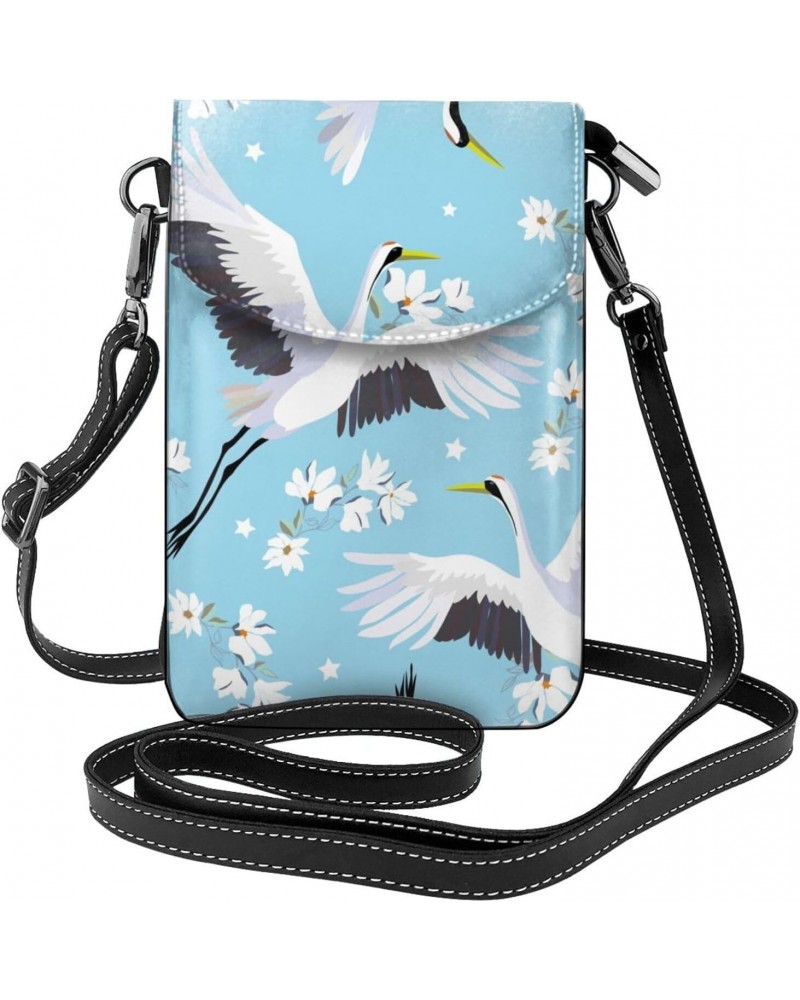 Flying Crane and Flower Pattern Small Crossbody Bags for Women PU Leather Cell Phone Purse Wallet with Card Slots $16.65 Cros...