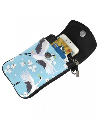 Flying Crane and Flower Pattern Small Crossbody Bags for Women PU Leather Cell Phone Purse Wallet with Card Slots $16.65 Cros...