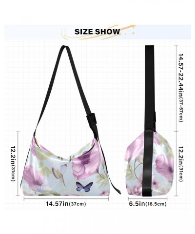 Butterflies Flowers Hobo Shoulder Bag for Women Men PU Leather Crossbody Bag Slouchy Tote Handbags for Shopping Traveling Wor...