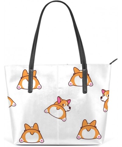 Women's Shoulder Bags Tote Bags PU Leather Shopper Bag Large Work Cute Corgi Butt Handbags Casual Bag $20.49 Shoulder Bags