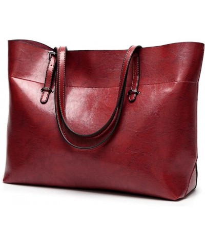 Vintage Leather Tote Shoulder Bag for Women Satchel Handbag with Top Handles DD405 Wine Red $22.50 Satchels