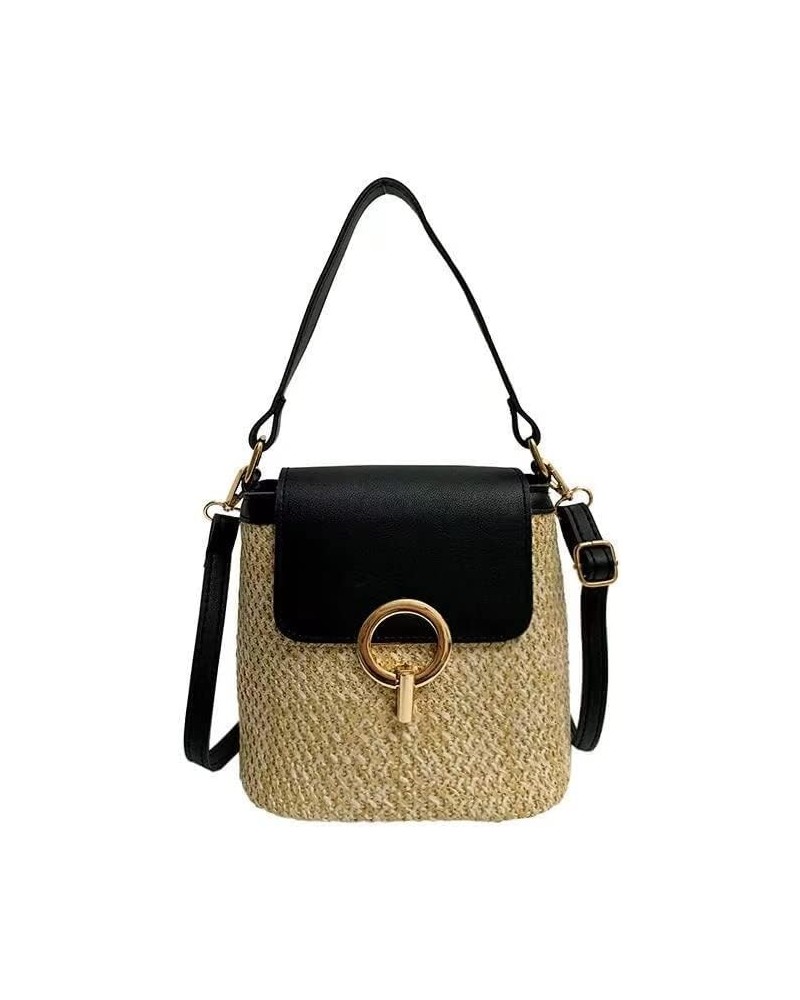 Crossbody Bag Women Straw Bag for Women Beach Tote Black Clutch Shoulder Bag Summer Travel Handbag Female Bag Purse (Color : ...