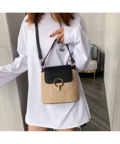 Crossbody Bag Women Straw Bag for Women Beach Tote Black Clutch Shoulder Bag Summer Travel Handbag Female Bag Purse (Color : ...