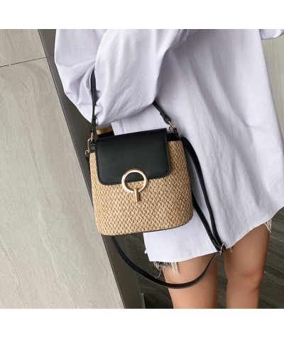 Crossbody Bag Women Straw Bag for Women Beach Tote Black Clutch Shoulder Bag Summer Travel Handbag Female Bag Purse (Color : ...