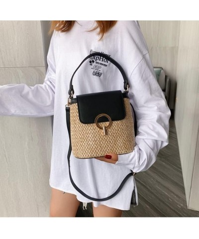 Crossbody Bag Women Straw Bag for Women Beach Tote Black Clutch Shoulder Bag Summer Travel Handbag Female Bag Purse (Color : ...