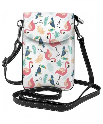 Flamingos Toucans and Palm Leaves Pattern Small Crossbody Bag Cell Phone Purse Wallet with Card Slots for Women $13.93 Crossb...