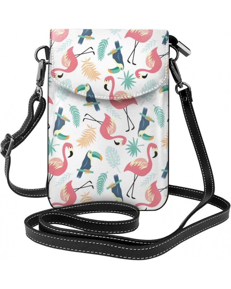 Flamingos Toucans and Palm Leaves Pattern Small Crossbody Bag Cell Phone Purse Wallet with Card Slots for Women $13.93 Crossb...