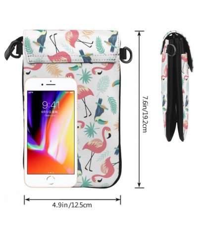 Flamingos Toucans and Palm Leaves Pattern Small Crossbody Bag Cell Phone Purse Wallet with Card Slots for Women $13.93 Crossb...