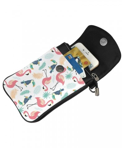 Flamingos Toucans and Palm Leaves Pattern Small Crossbody Bag Cell Phone Purse Wallet with Card Slots for Women $13.93 Crossb...