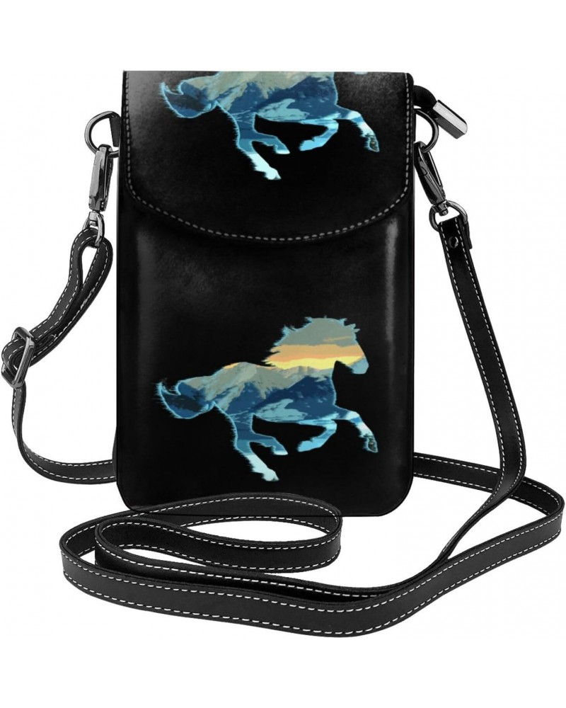 Horse Women'S Leather Flip Phone Bag, Small Crossbody Bag Card Holder Wallet Phone Case $18.09 Crossbody Bags