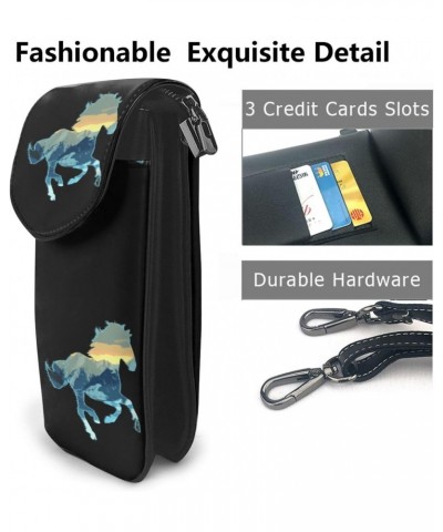 Horse Women'S Leather Flip Phone Bag, Small Crossbody Bag Card Holder Wallet Phone Case $18.09 Crossbody Bags