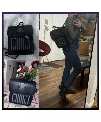 Wednesday Backpack with Gray Stripes, 13-inch Large Capacity Waterproof Retro Backpack, Aesthetic Y2K PU Faux Leather Women F...