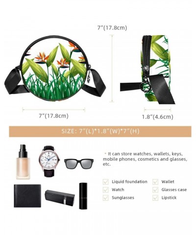 Many Bird of Paradise Flowers in the Bush Crossbody Bag for Women Teen Girls Round Canvas Shoulder Bag Purse Tote Handbag Bag...