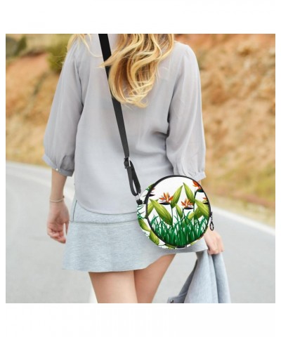 Many Bird of Paradise Flowers in the Bush Crossbody Bag for Women Teen Girls Round Canvas Shoulder Bag Purse Tote Handbag Bag...