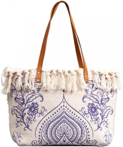 Women Ethnic Style Tote Bag Retro Canvas Shoulder Bag Casual Handbag with Tassels Bohemian Hobo Bag Multicolor C $34.72 Totes