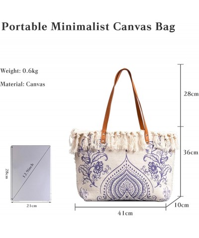 Women Ethnic Style Tote Bag Retro Canvas Shoulder Bag Casual Handbag with Tassels Bohemian Hobo Bag Multicolor C $34.72 Totes