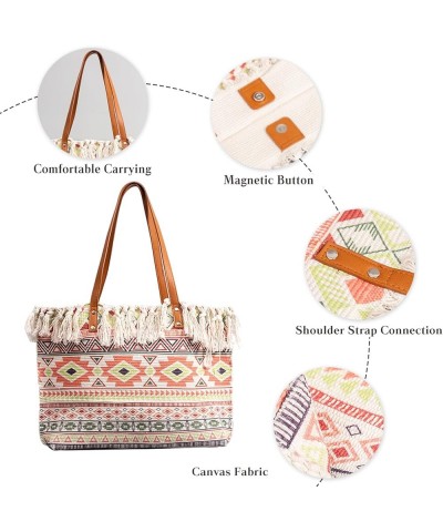 Women Ethnic Style Tote Bag Retro Canvas Shoulder Bag Casual Handbag with Tassels Bohemian Hobo Bag Multicolor C $34.72 Totes