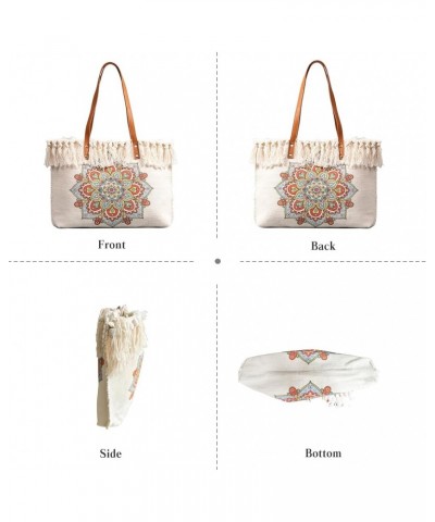 Women Ethnic Style Tote Bag Retro Canvas Shoulder Bag Casual Handbag with Tassels Bohemian Hobo Bag Multicolor C $34.72 Totes