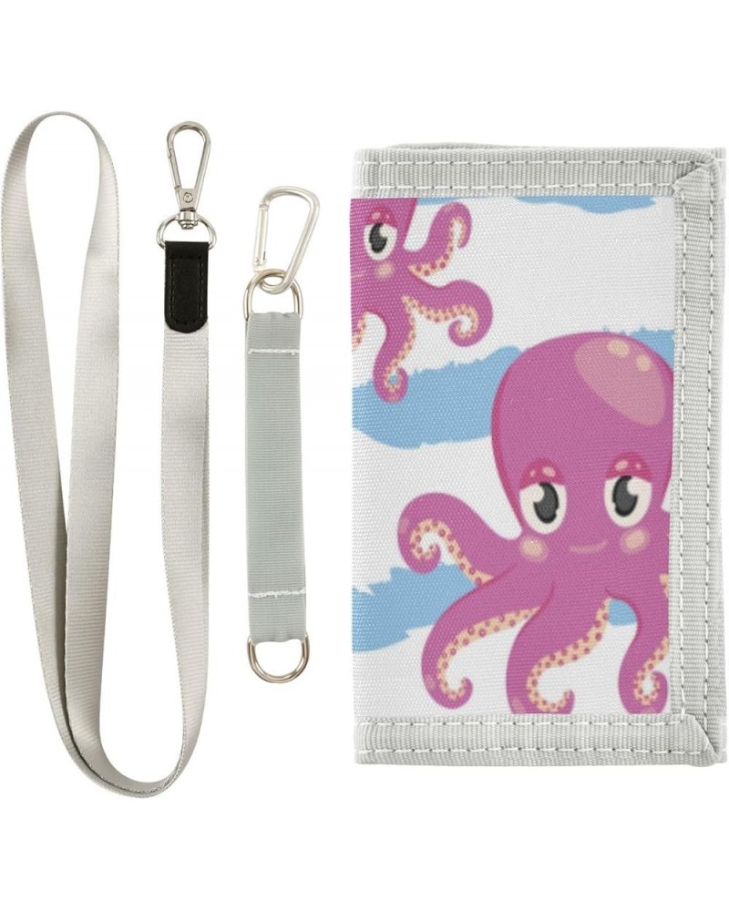 Blue Cute Octopus Slim Front Pocket Wallet RFID ID Card Holder Cute Small Wallet with Keychian for Women Kids one size Cute P...