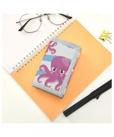 Blue Cute Octopus Slim Front Pocket Wallet RFID ID Card Holder Cute Small Wallet with Keychian for Women Kids one size Cute P...