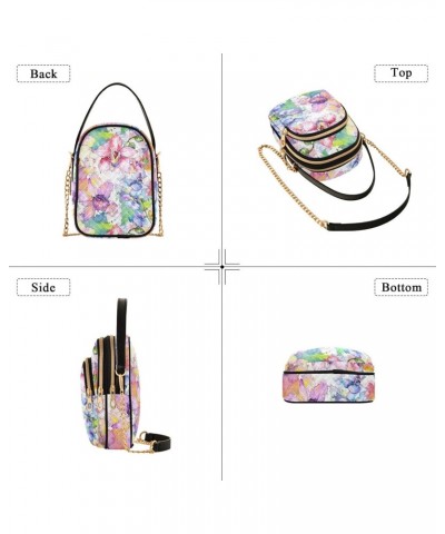 Chain Crossbody Bags for Women Wildflower Colorful Orchid Quilted Shoulder Crossbody Handbags Travel Cross Body Cell Phone Pu...