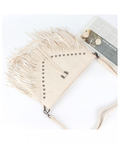 Faux Leather Fringe Hobo Bag Tassel Studed Cross Body Bag Shoulder Bag Cowgirl Purse 6802 Beige $19.94 Shoulder Bags