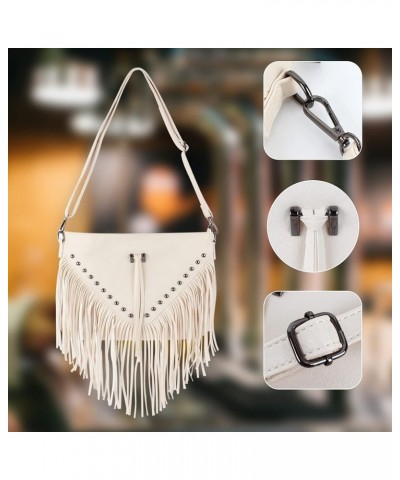 Faux Leather Fringe Hobo Bag Tassel Studed Cross Body Bag Shoulder Bag Cowgirl Purse 6802 Beige $19.94 Shoulder Bags