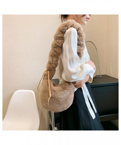 Y2K Cloud Drawstring Bag Faux ry Crossbody Bag Women Fluffy Shoulder Bag Solid Color Female Winter Daily Bag Coffee $10.10 Sh...