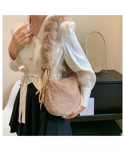 Y2K Cloud Drawstring Bag Faux ry Crossbody Bag Women Fluffy Shoulder Bag Solid Color Female Winter Daily Bag Coffee $10.10 Sh...