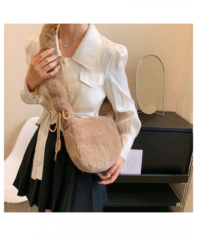 Y2K Cloud Drawstring Bag Faux ry Crossbody Bag Women Fluffy Shoulder Bag Solid Color Female Winter Daily Bag Coffee $10.10 Sh...