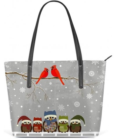 Women Handbag Microfiber Leather Large capacity money bag 40 x 29 x 9cm ﻿Branch with Red Birds and Family of Owls on Fence $2...