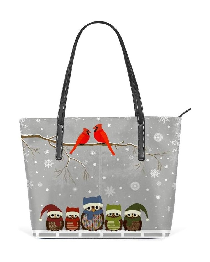 Women Handbag Microfiber Leather Large capacity money bag 40 x 29 x 9cm ﻿Branch with Red Birds and Family of Owls on Fence $2...