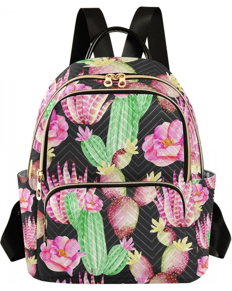 Women Backpack Pink Green Cactus Flower Anti-Theft Travel Backpack with Luggage Belt Lightweight Handbag Lady Purse Roomy Dou...