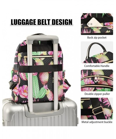 Women Backpack Pink Green Cactus Flower Anti-Theft Travel Backpack with Luggage Belt Lightweight Handbag Lady Purse Roomy Dou...