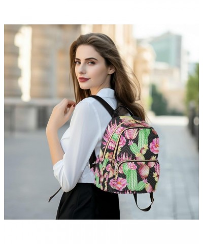 Women Backpack Pink Green Cactus Flower Anti-Theft Travel Backpack with Luggage Belt Lightweight Handbag Lady Purse Roomy Dou...