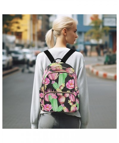 Women Backpack Pink Green Cactus Flower Anti-Theft Travel Backpack with Luggage Belt Lightweight Handbag Lady Purse Roomy Dou...