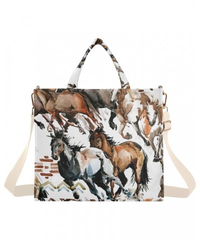 Horse Run Corduroy Tote Bag Cross Body Bag for Women Casual with Magnetic Clasp $17.59 Totes