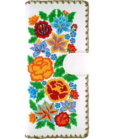 Beautiful Mexican Flower cinco flower Embroidered Flat Large Wallet (Green) White $26.22 Wallets