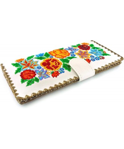 Beautiful Mexican Flower cinco flower Embroidered Flat Large Wallet (Green) White $26.22 Wallets