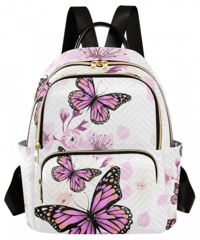 Small Backpack for Women Travel Bag Purple Butterfly Pink Flowers Daypack Purse Fashion Shoulder Bag Rucksack Medium B626 $11...