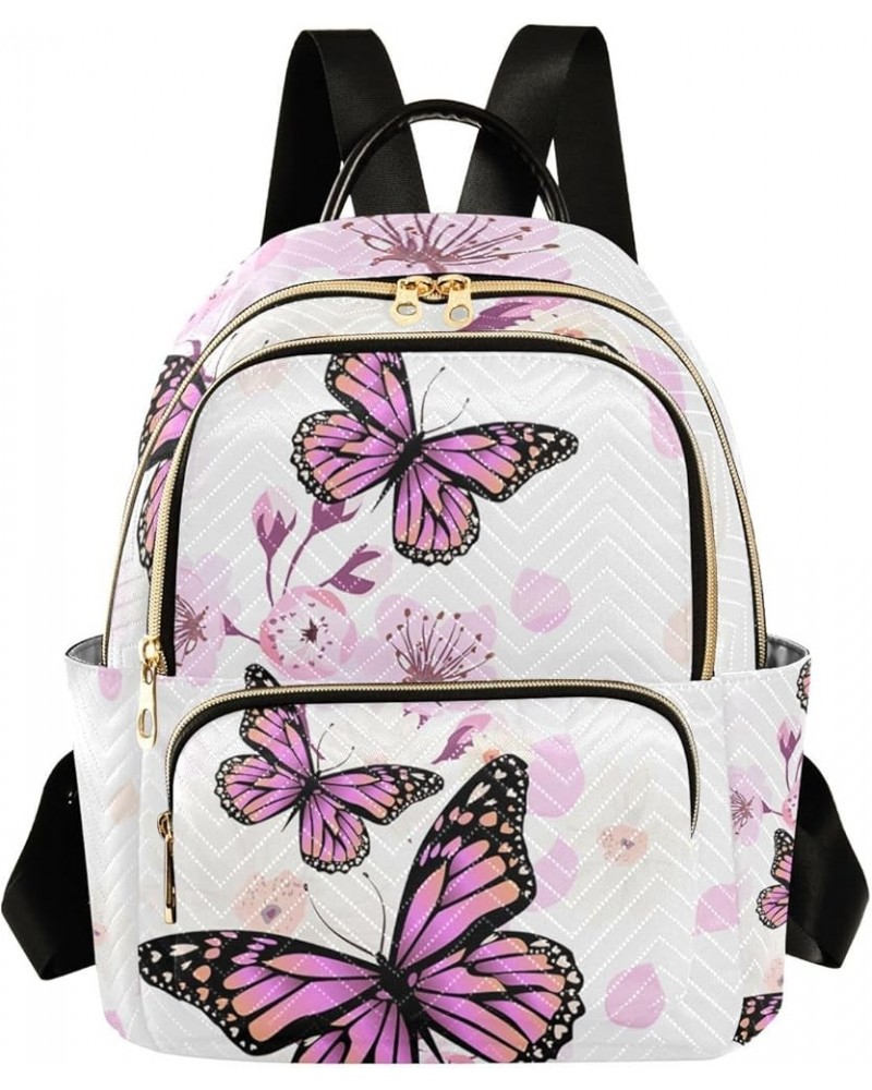 Small Backpack for Women Travel Bag Purple Butterfly Pink Flowers Daypack Purse Fashion Shoulder Bag Rucksack Medium B626 $11...