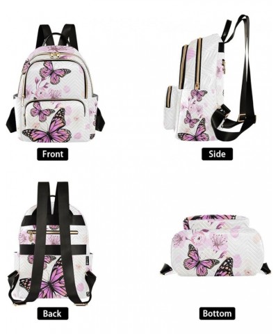 Small Backpack for Women Travel Bag Purple Butterfly Pink Flowers Daypack Purse Fashion Shoulder Bag Rucksack Medium B626 $11...