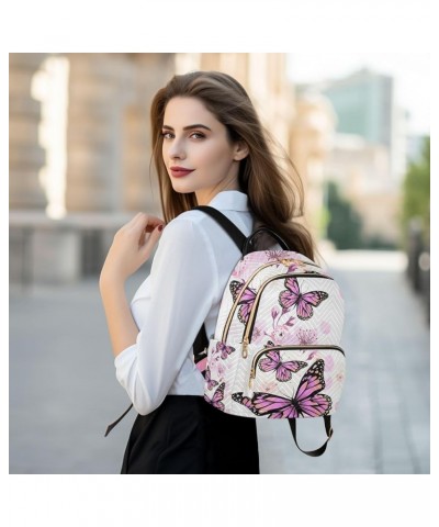 Small Backpack for Women Travel Bag Purple Butterfly Pink Flowers Daypack Purse Fashion Shoulder Bag Rucksack Medium B626 $11...