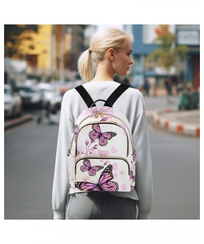 Small Backpack for Women Travel Bag Purple Butterfly Pink Flowers Daypack Purse Fashion Shoulder Bag Rucksack Medium B626 $11...