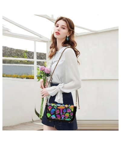 Cartoon Mushroom Luminous Crossbody Shoulder Bag for Women, PU Leather Flap Satchel Purse, Shoulder Handbags with Adjustable ...