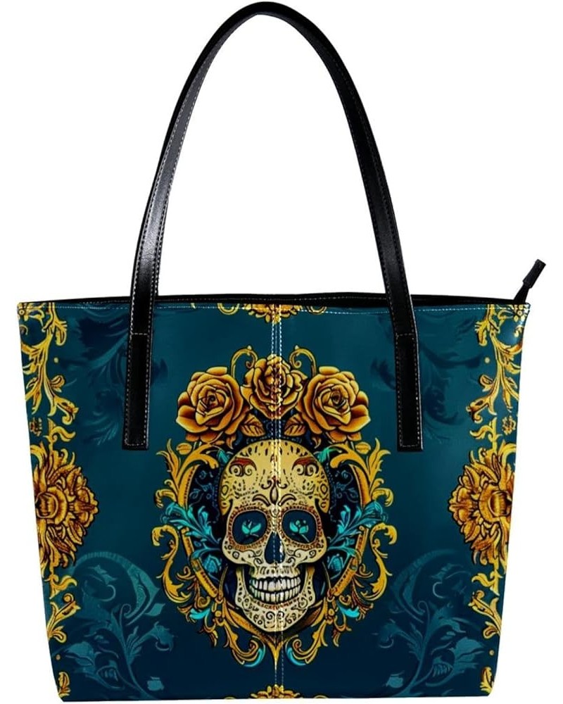 Tote Bag, Vegan Leather Large Tote Bag, Women's Tote Handbags, Halloween Pumpkin Skull Bat, Womens Tote Bags for Work Pattern...